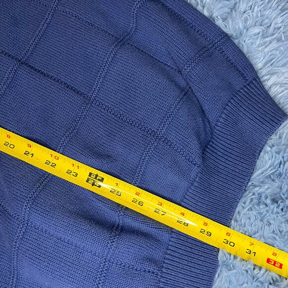 VINTAGE Izod Square Striped Logo Crewneck Sweater Size XL Mens Blue Cotton 90s - Picture 8 of 10